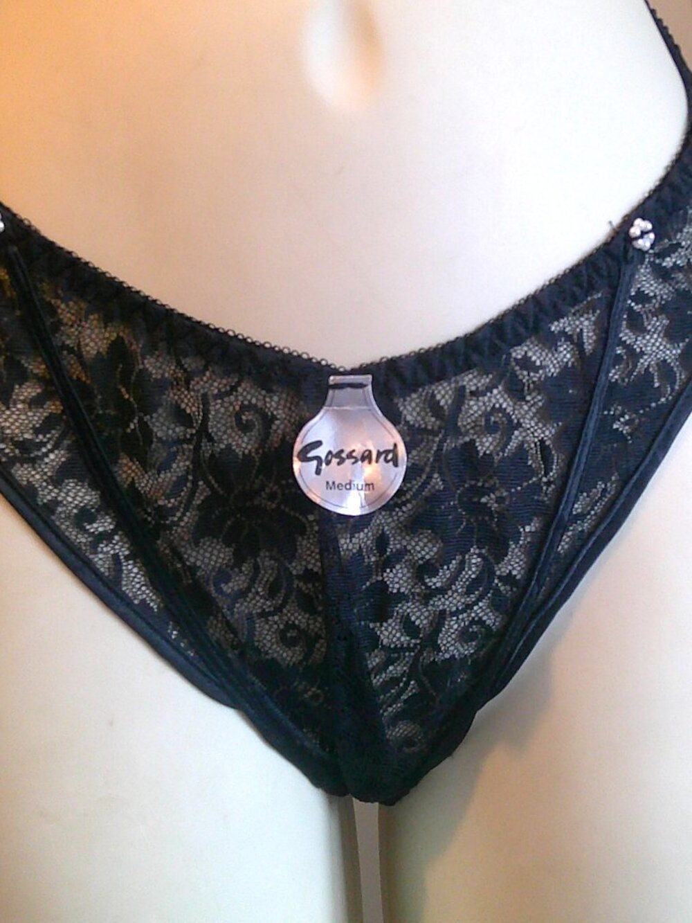 NWT Vtg "Gossard" High-Cut Lace Panel/Pearl Beads PANTY Style 1933 n Black Sz M
